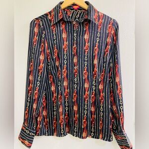 Eye Silk Navy and Red Women's Button Down Shirt Size 6